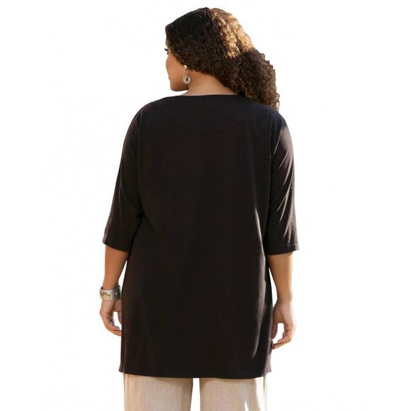 NEW ON THE PLUS SIDE plus size jersey henley 3/4 sleeve tunic top in black - Picture 2 of 2
